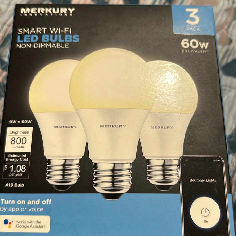 Merkury, innovations, smart Wi-Fi LED bulbs non-dimmable 60 W‎ three pack